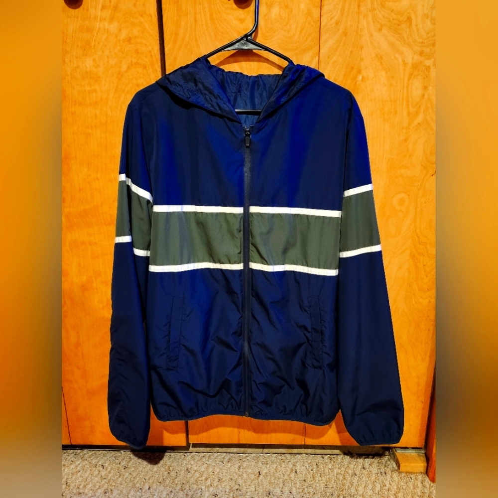 Navy Blue and Gray Windbreaker Jacket